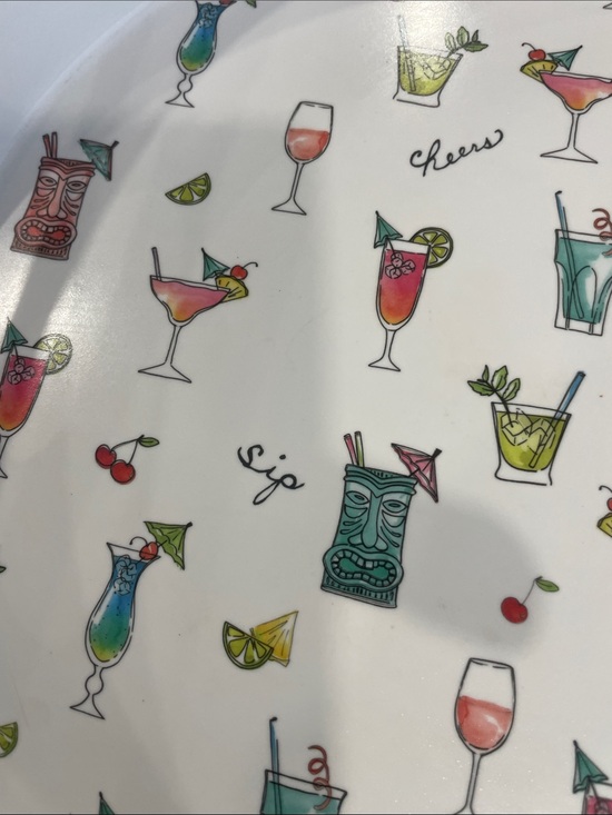 Other - White Cocktail Print Serving Tray